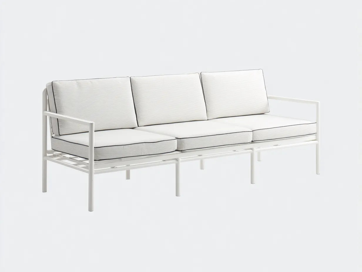 Gartensofa 3-Sitzer Metall 201 x 81 x 80 cm - weiß und cremeweiß - für Terrasse und Balkon - filigranes Outdoor-Design