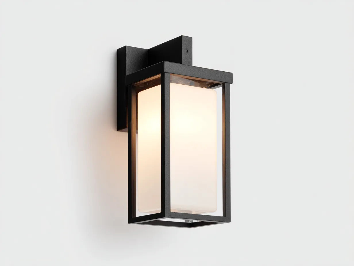 Außenwandleuchte aus Metall mit geradlinigem Rahmen 15 x 17 x 30 cm - schwarz - für Fassade Eingangsbereich und Terrasse - elegante Frame Light Optik