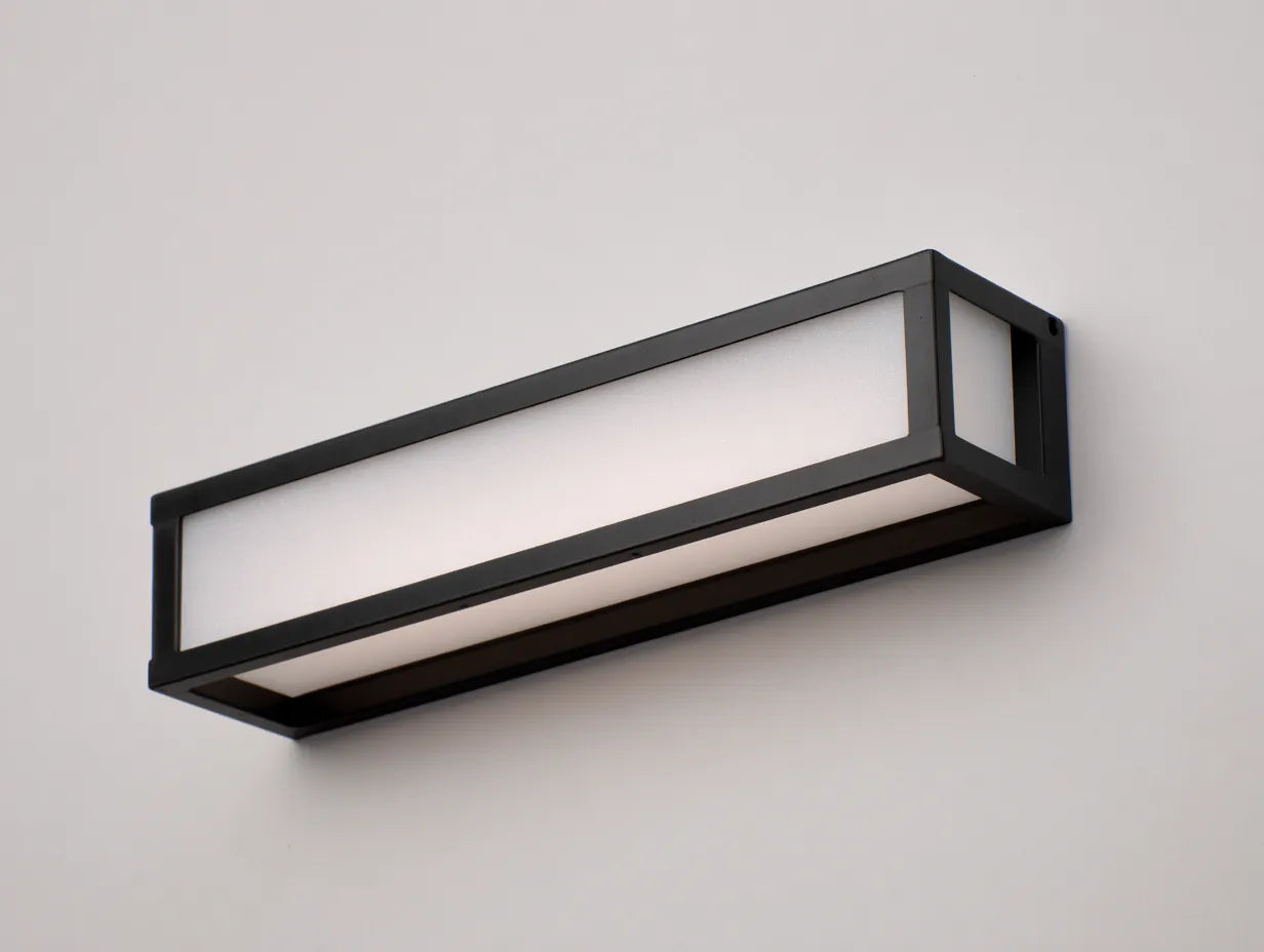 Außenwandleuchte aus Metall mit horizontalem Leuchtkörper 42 x 9 x 8 cm - schwarz - für Fassade Eingangsbereich und Terrasse - klare Linear Light Optik