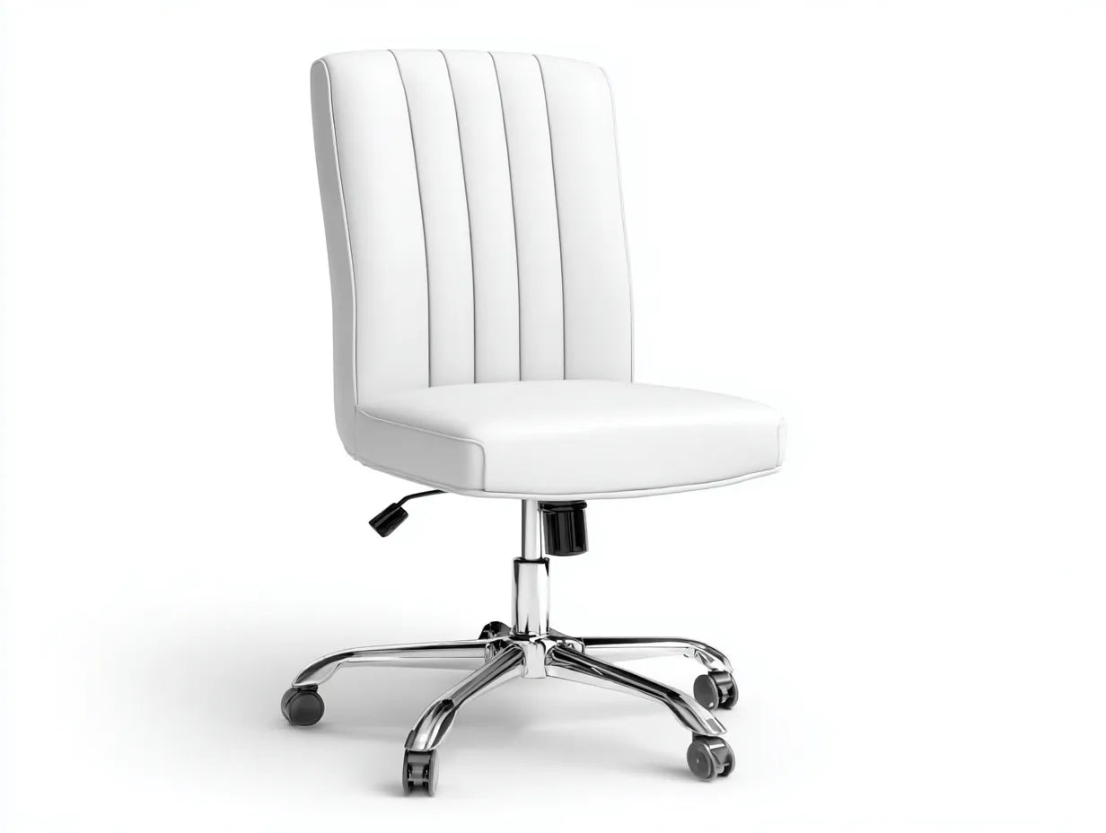 Bürostuhl 58 x 60 x 92 cm - weißer Kunstlederbezug und verchromtes Metallgestell mit Rollen - weiß - höhenverstellbarer Drehstuhl für Homeoffice und Schminktisch