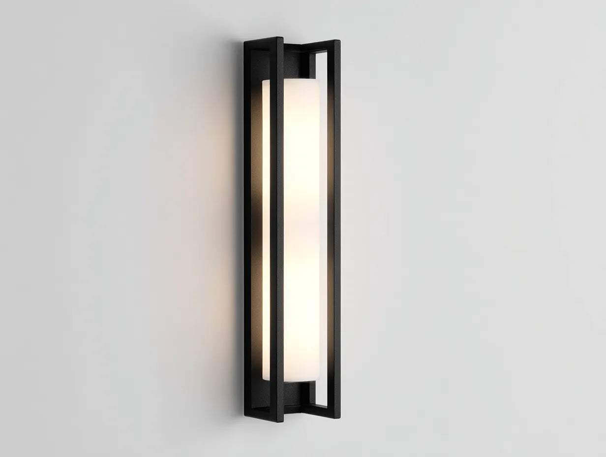 Außenwandleuchte aus Metall mit länglichem Rechteckrahmen 12 x 9 x 40 cm - schwarz - für Fassade Eingangsbereich und Terrasse - modernes Rahmen Licht Design