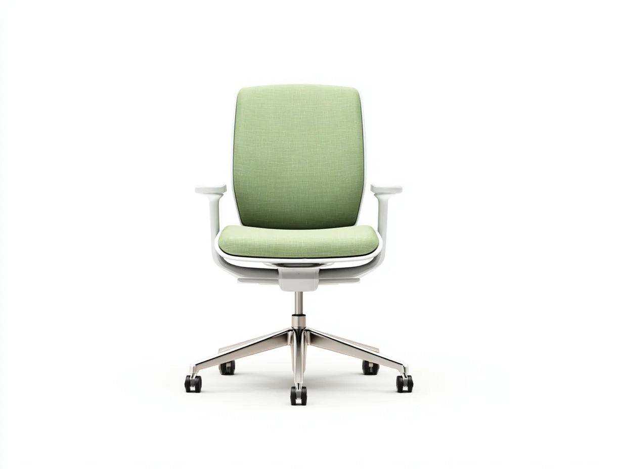 Bürostuhl 64 x 61 x 92 cm - Stoffbezug und weißes Gestell mit Rollen - hellgrün - ergonomischer Drehstuhl mit Armlehnen für Büro und Homeoffice