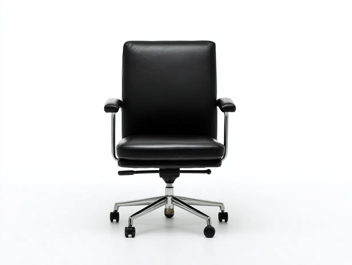 Bürostuhl 62 x 68 x 102 cm - schwarzes Kunstleder und verchromtes Metallgestell mit Rollen - schwarz - eleganter Drehstuhl für Büro und Homeoffice