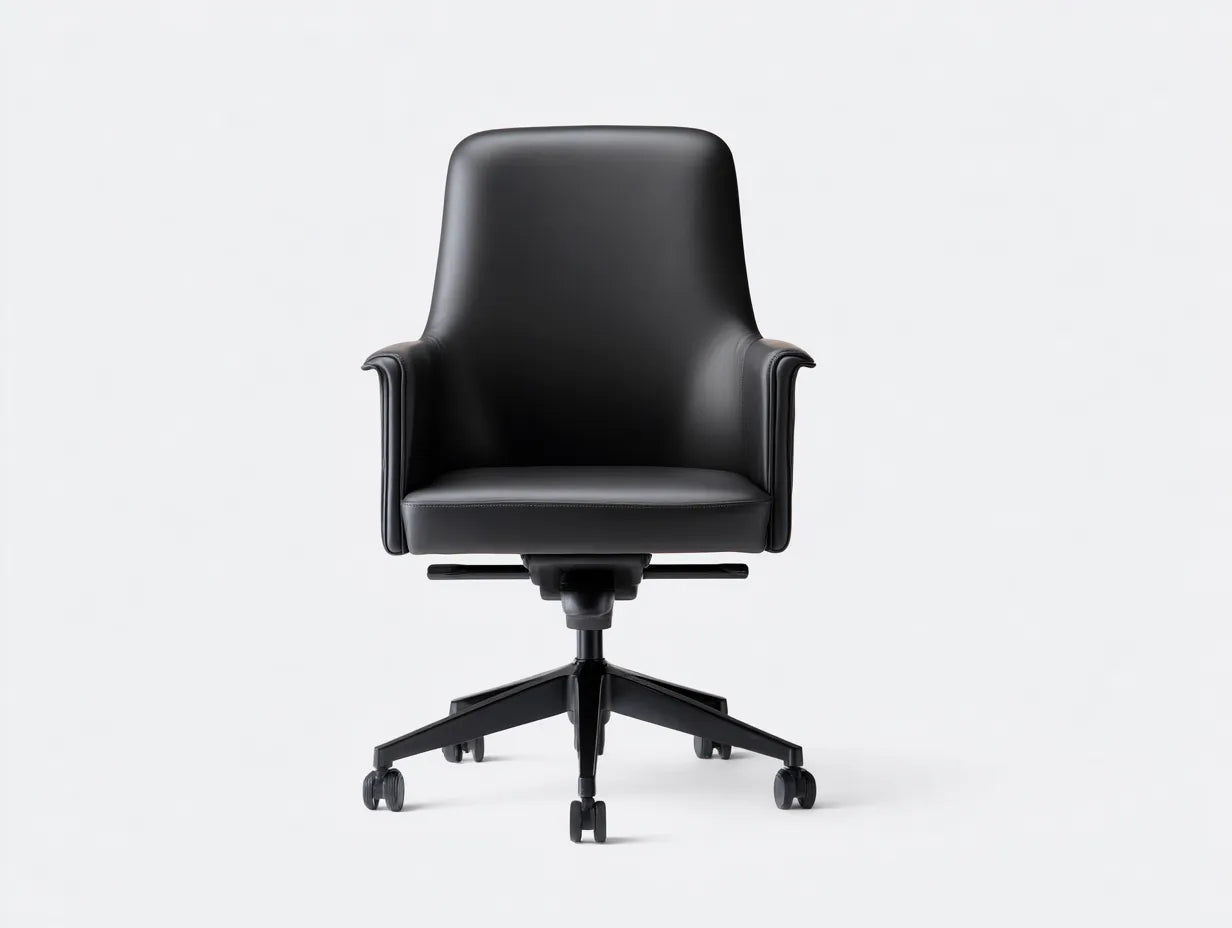 Bürostuhl 64 x 66 x 96 cm - Kunstleder und schwarzes Metallgestell mit Rollen - schwarz - ergonomischer Drehstuhl für Arbeitszimmer im zeitlosen Design
