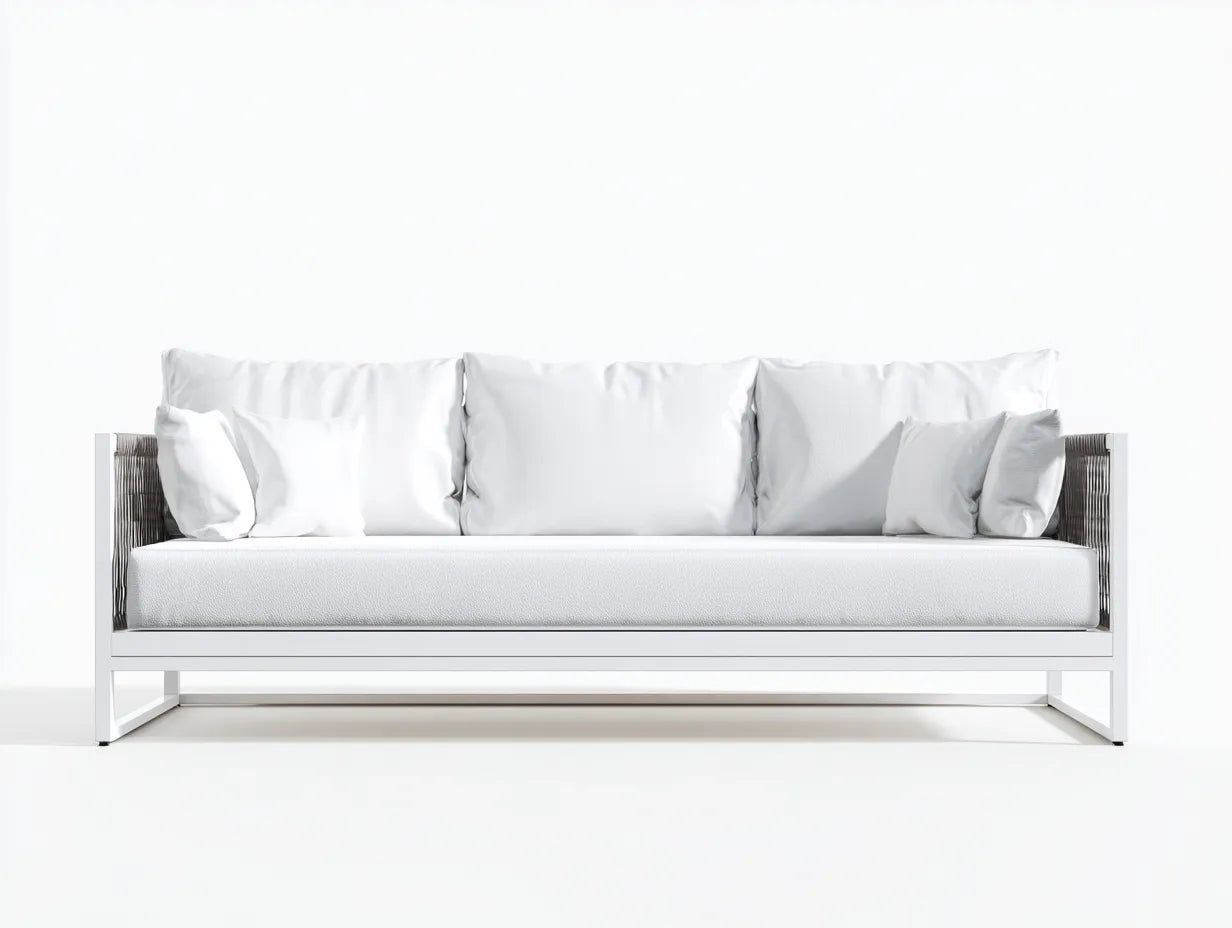 Gartensofa 3-Sitzer Metall mit Geflecht 206 x 84 x 80 cm - weiß und hellgrau - für Terrasse und Garten - großzügiges Outdoor-Design