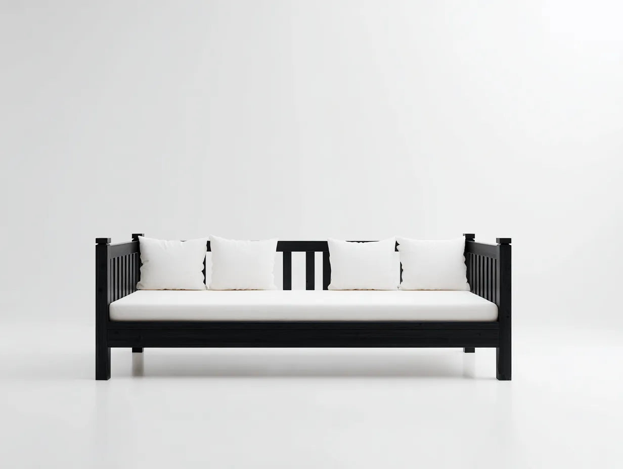 Gartensofa 3-Sitzer Holz 198 x 82 x 78 cm - schwarz und cremeweiß - für Terrasse und Garten - zeitloses Rahmendesign