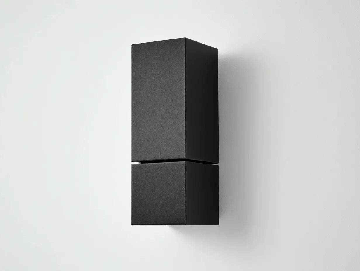 Wandleuchte aus Metall mit rechteckigem Doppelkörper 10 x 8 x 24 cm - schwarz - für Außenwand Eingangsbereich und Terrasse - reduzierte Architektur Optik