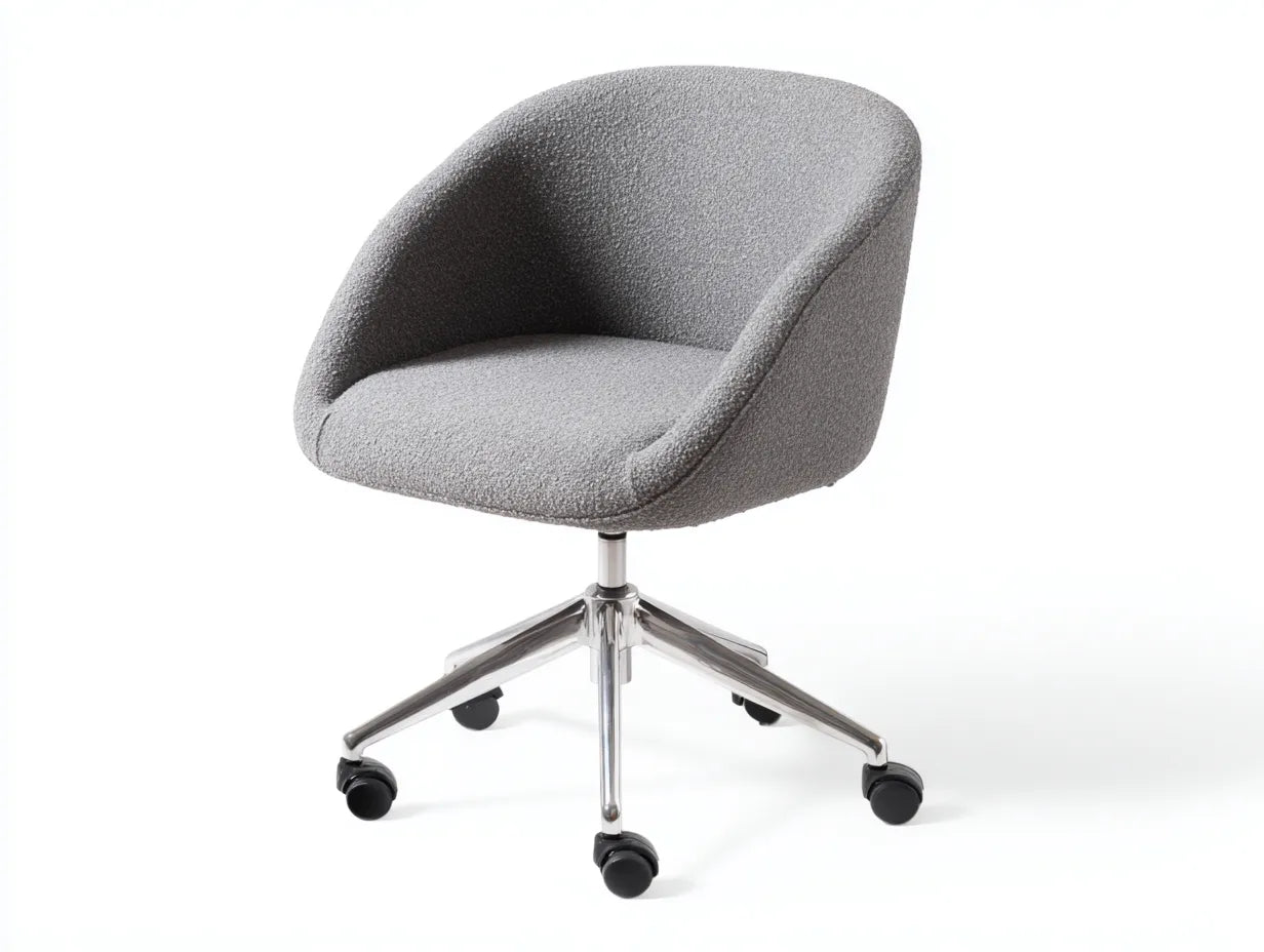 Bürostuhl 60 x 60 x 80 cm - Bouclé Bezug und Metallgestell mit Rollen - grau und silber - kompakter Drehstuhl für Homeoffice im modernen Design