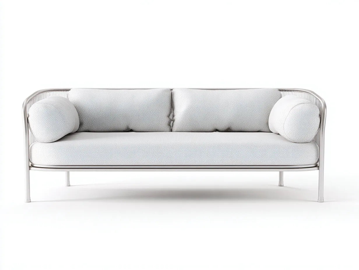 Gartensofa 3-Sitzer Metall 208 x 83 x 79 cm - weiß und silberfarben - für Terrasse und Garten - sanft gerundetes Outdoor-Design
