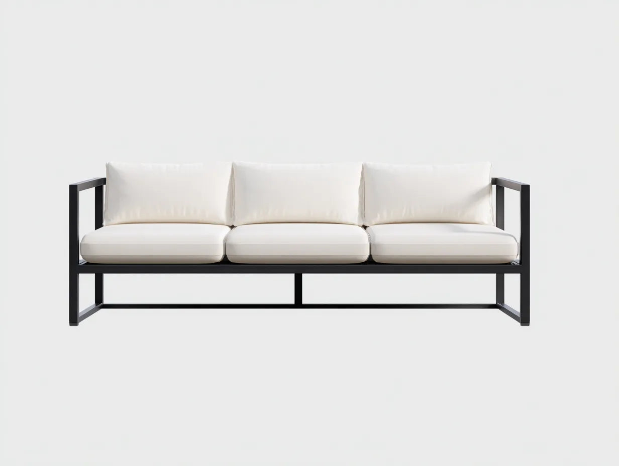 Gartensofa 3-Sitzer Metall 200 x 80 x 79 cm - schwarz und cremeweiß - für Terrasse und Garten - geradliniges Outdoor-Design