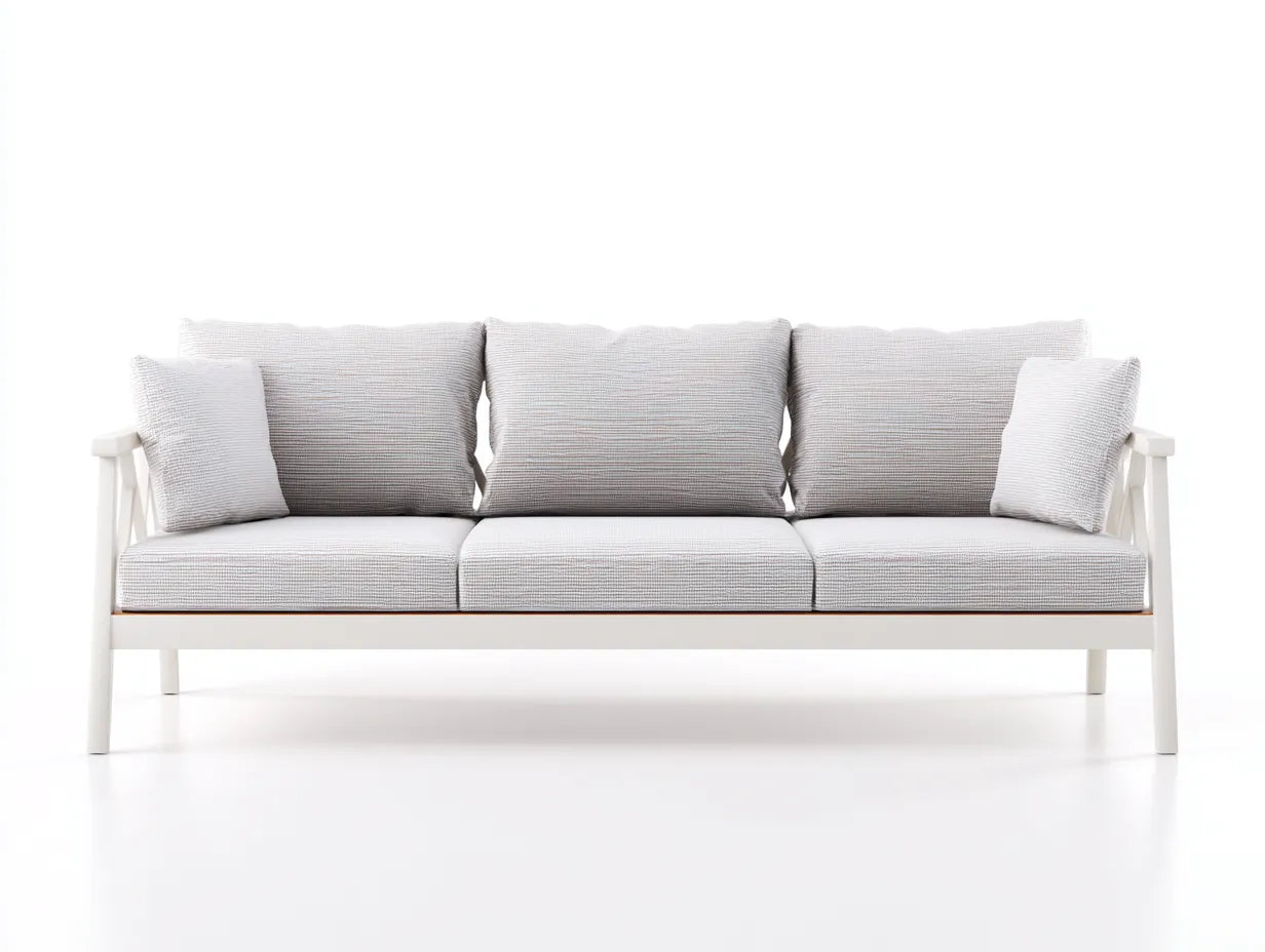 Gartensofa 3-Sitzer Metall 205 x 82 x 80 cm - weiß und hellgrau - für Terrasse und Garten - luftiges Outdoor-Rahmendesign