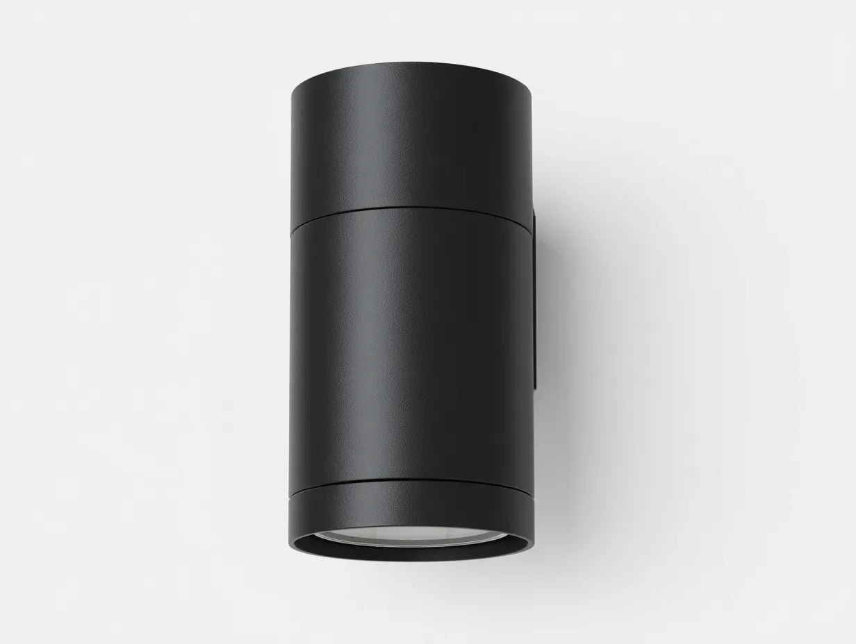 Außenwandleuchte aus Metall mit zylindrischem Leuchtkörper 10 x 12 x 24 cm - schwarz - für Fassade Eingangsbereich und Terrasse - reduzierte Cylinder Light Optik
